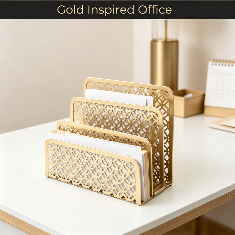 Organisateur de courrier doré avec porte-lettres à trois niveaux, trieur de courrier en métal pour bureau à domicile, finition thermolaquée