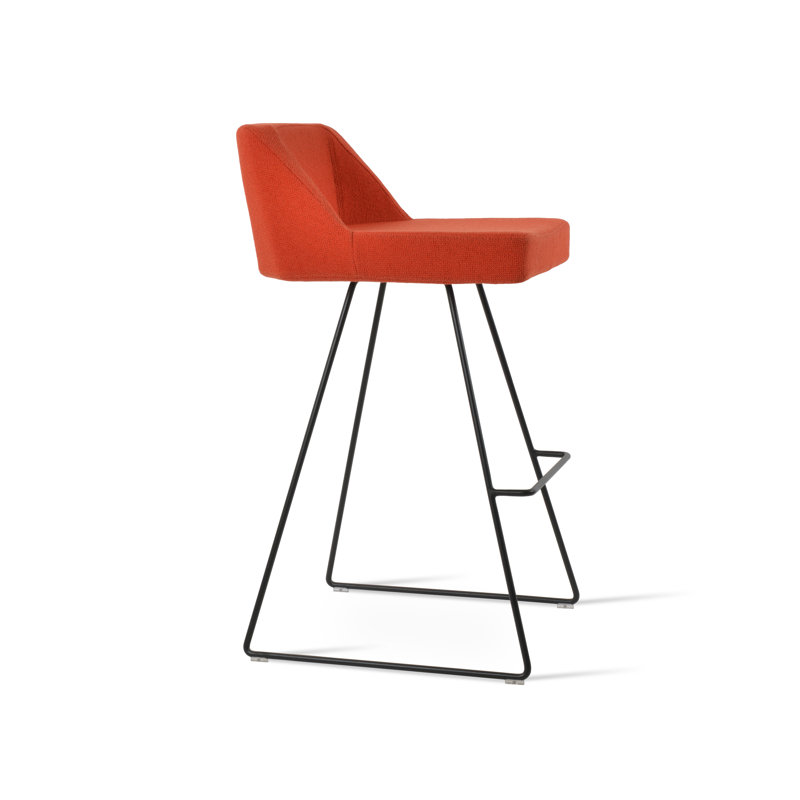 Prisma Wire Bar Stool in Black, Orange, Counter Stool (24" Seat Height)