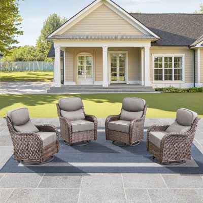 Chaises de patio pivotantes avec coussin épais de 6 pouces, chaises de patio pivotantes à haut dossier pour l'extérieur, chaises en osier 4 pièces pour terrasse et bord de piscine