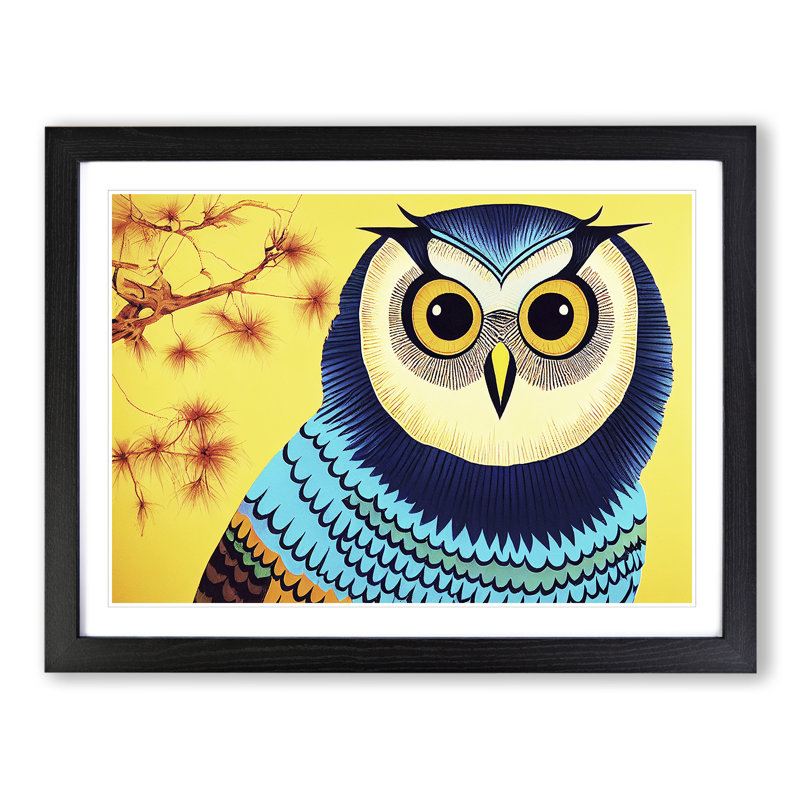 XH1022-9693X Vivacious Owl 1 Piece Single Picture Frame Wall Art, 46cm H x 64cm W x 2cm D, Black Framed