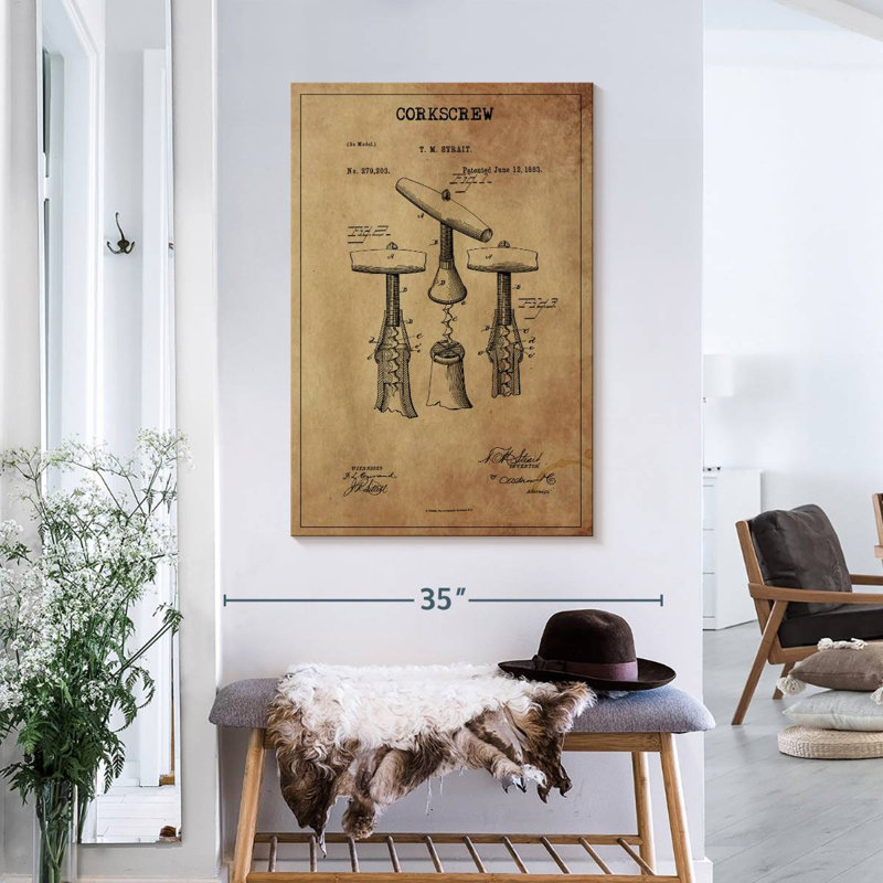 Tire-bouchon breveté sur toile, H 36 po x l 24 po x P 1,25 po