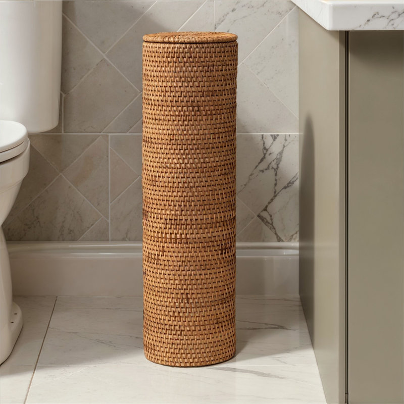 Woven Rattan Toilet Paper Roll Storage With Lid