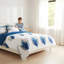 Ensemble de courtepointe réversible 3 pièces en plumes bleues, couvre-lit à imprimé bohème moderne avec 2 taies décoratives, couvre-lit léger en microfibre hydrofuge, adapté aux animaux de compagnie-129387276