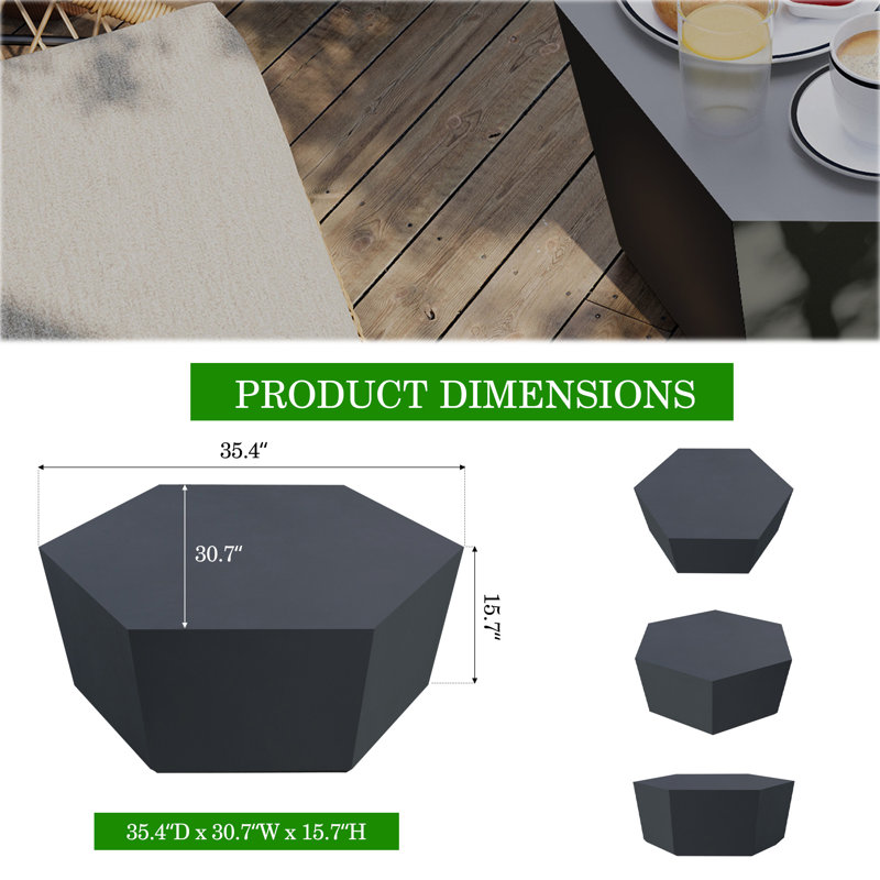  Table basse d'extérieur en oxyde de magnésium 35 po, Gris