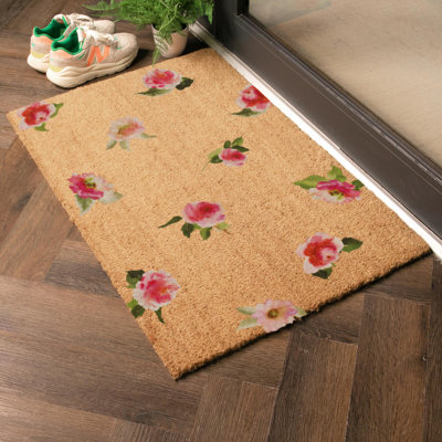 Watercolour Flowers Coir Doormat