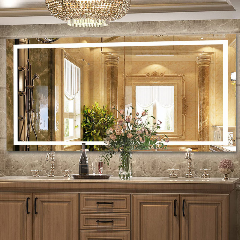 AMANI Rectangular Modern High Lumen Lighted LED Anti-Fog Dimmable Wall Mounted Bathroom Vanity Mirror, 40" x 72"