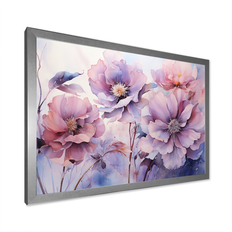 «Purple Tranquil Petals I» sur toile, Cadre simple argenté, H 34 po x l 44 po x P 1,5 po