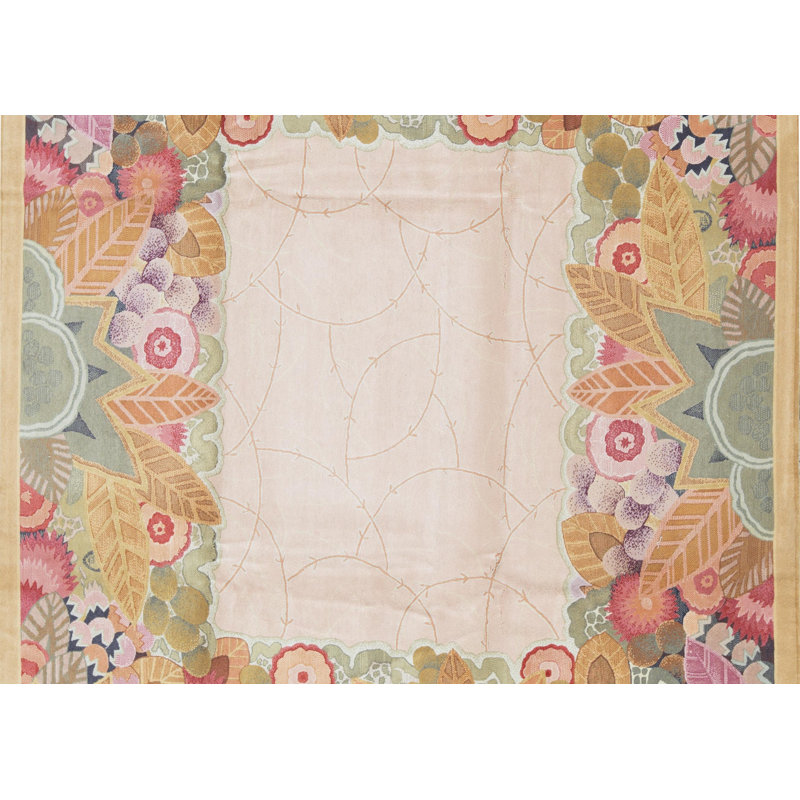 Hand-Knotted High-Quality Peach and Green Area Rug