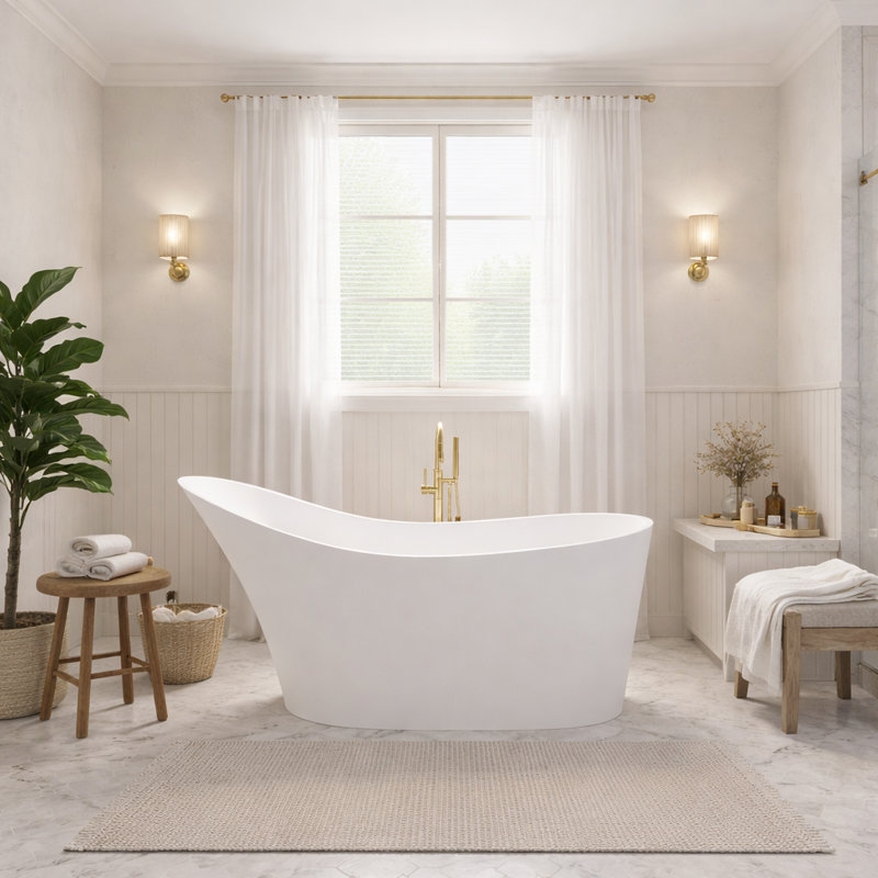 Tuasavi 67.5'' x 28.75'' Freestanding Soaking Solid Surface Bathtub