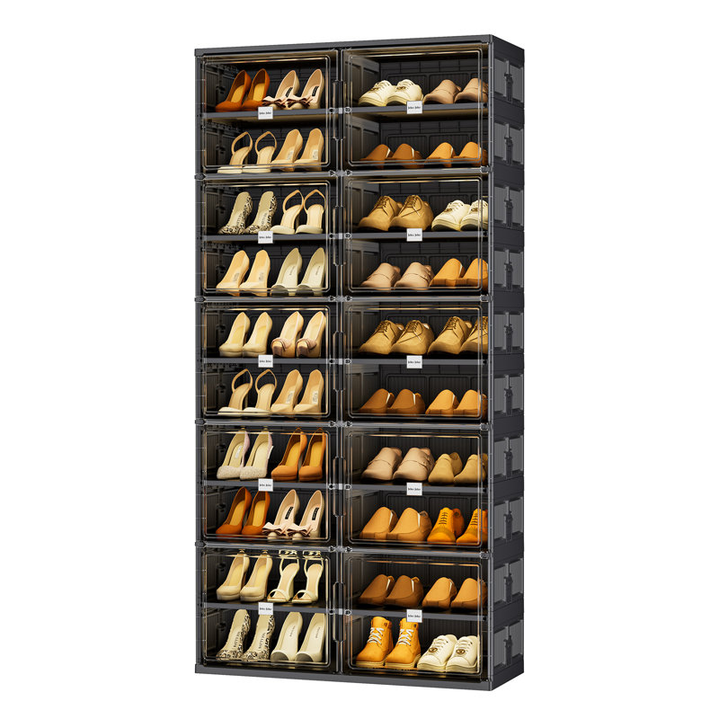  Armoire de rangement à chaussures à 10 colonnes à deux niveaux avec portes magnétiques noires, 20