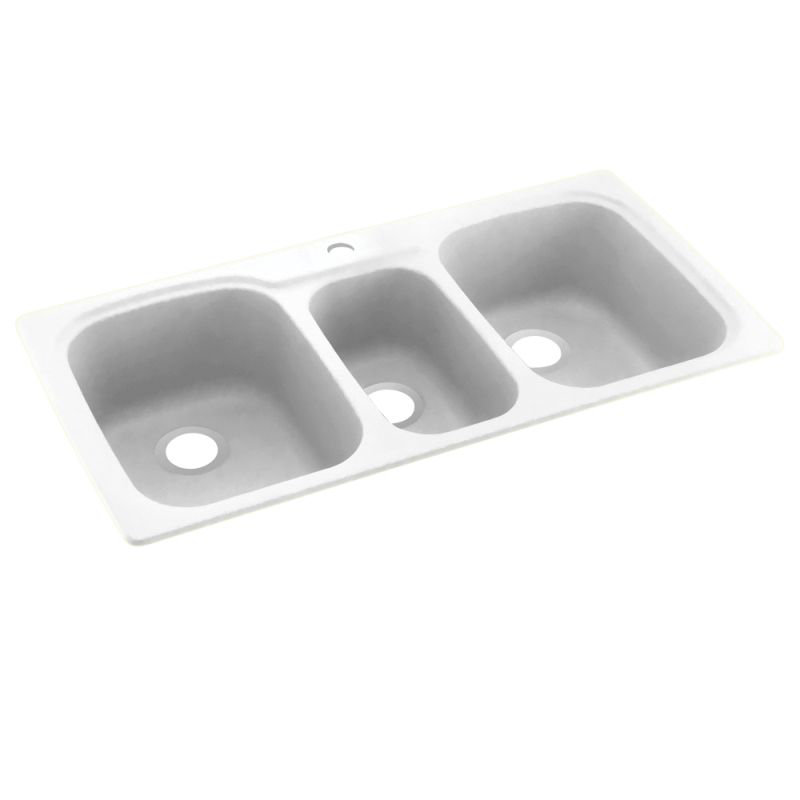 44'' L Triple Bowl Solid Surface Kitchen Sink, Tahiti White, 1 Hole