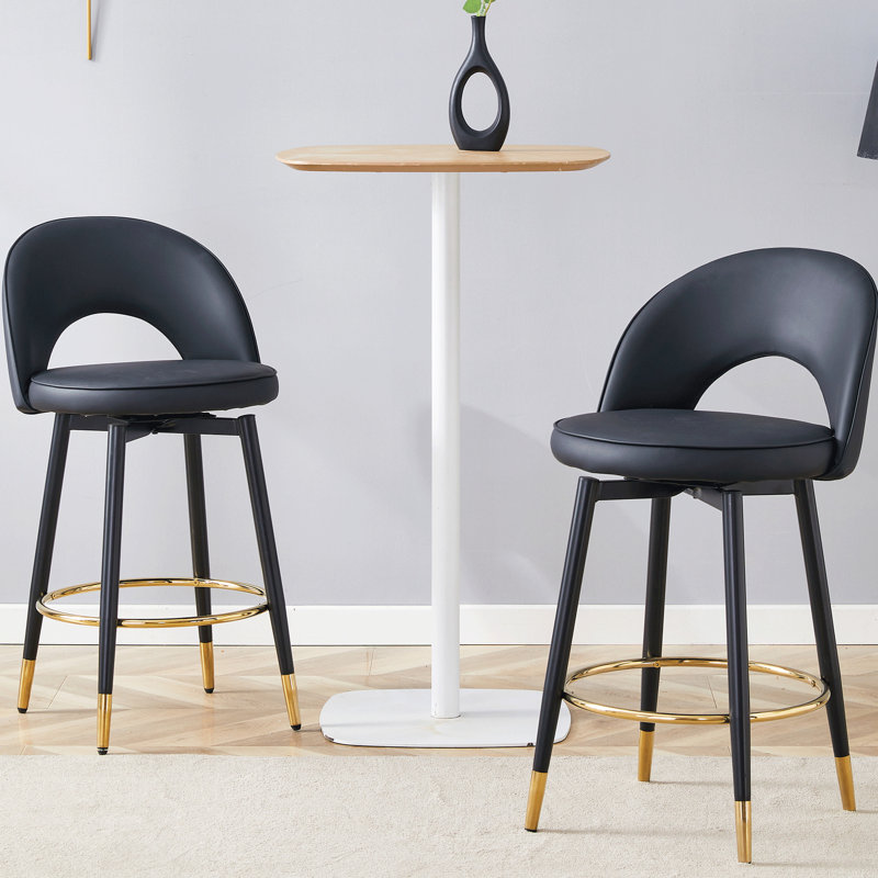 De 2 tabourets de bar rotatifs à 360 °, revêtement en polyuréthane moderne et structure en métal noir, pour une utilisation multiple dans le bureau à domicile, conception ergonomique, chaises faciles à assembler (paire), pieds de siège, espaces variés pour de longues heures,