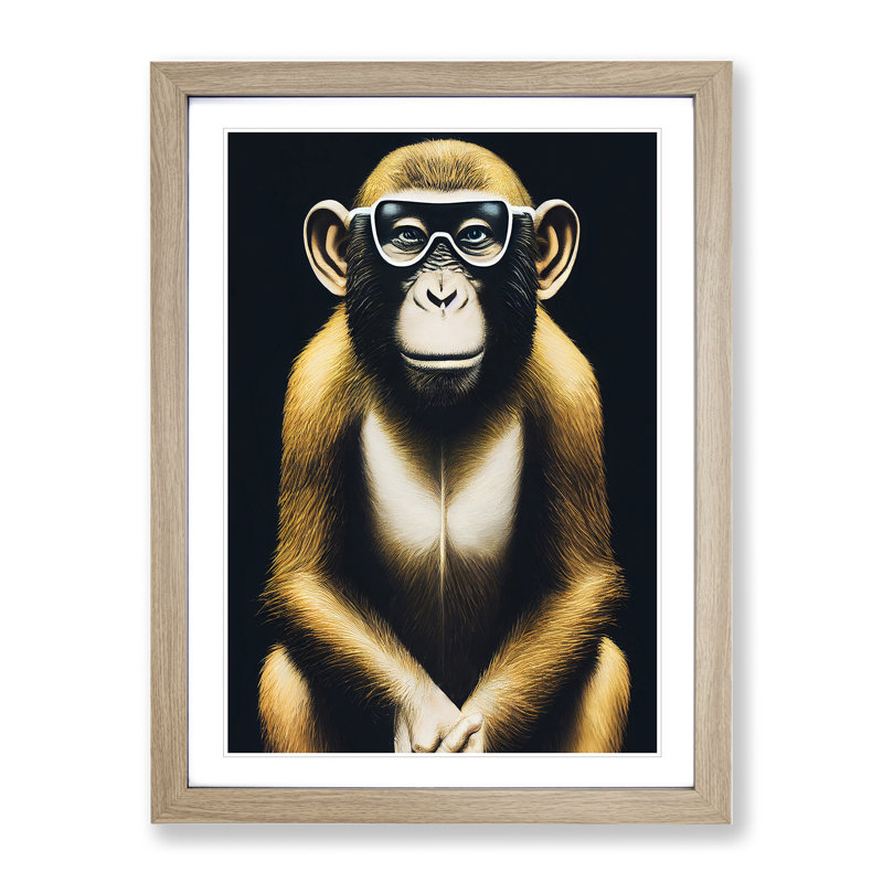 Clever Monkey - Single Picture Frame Print, 34cm H x 25cm W x 2cm D, Oak
