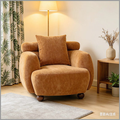 Fauteuil club de style paresseux de style nordique 38 pouces, fauteuil seau en tissu de chenille, canapé décoratif, coussin moelleux avec coussin, pour salon, salle d'étude et de détente, couleur caramel