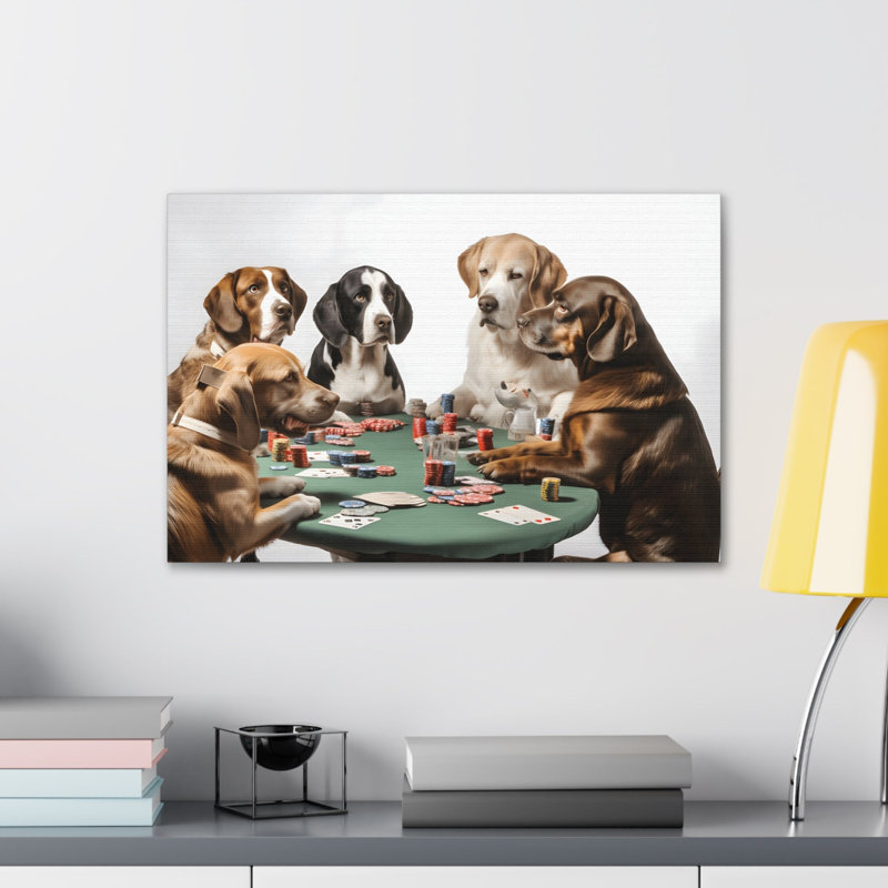 Art mural sur toile, "Chiens jouant au poker", H 16 po x l 20 po