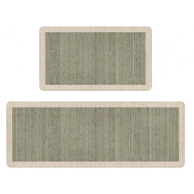 Sage Green Vintage Boho Elegance Kitchen Rug Sets，2 Pcs, Anti-Fatigue, Waterproof Non-Slip Kitchen Mats Heavy Duty Comfort Foam Rug For Kitchen, Floor, Laundry