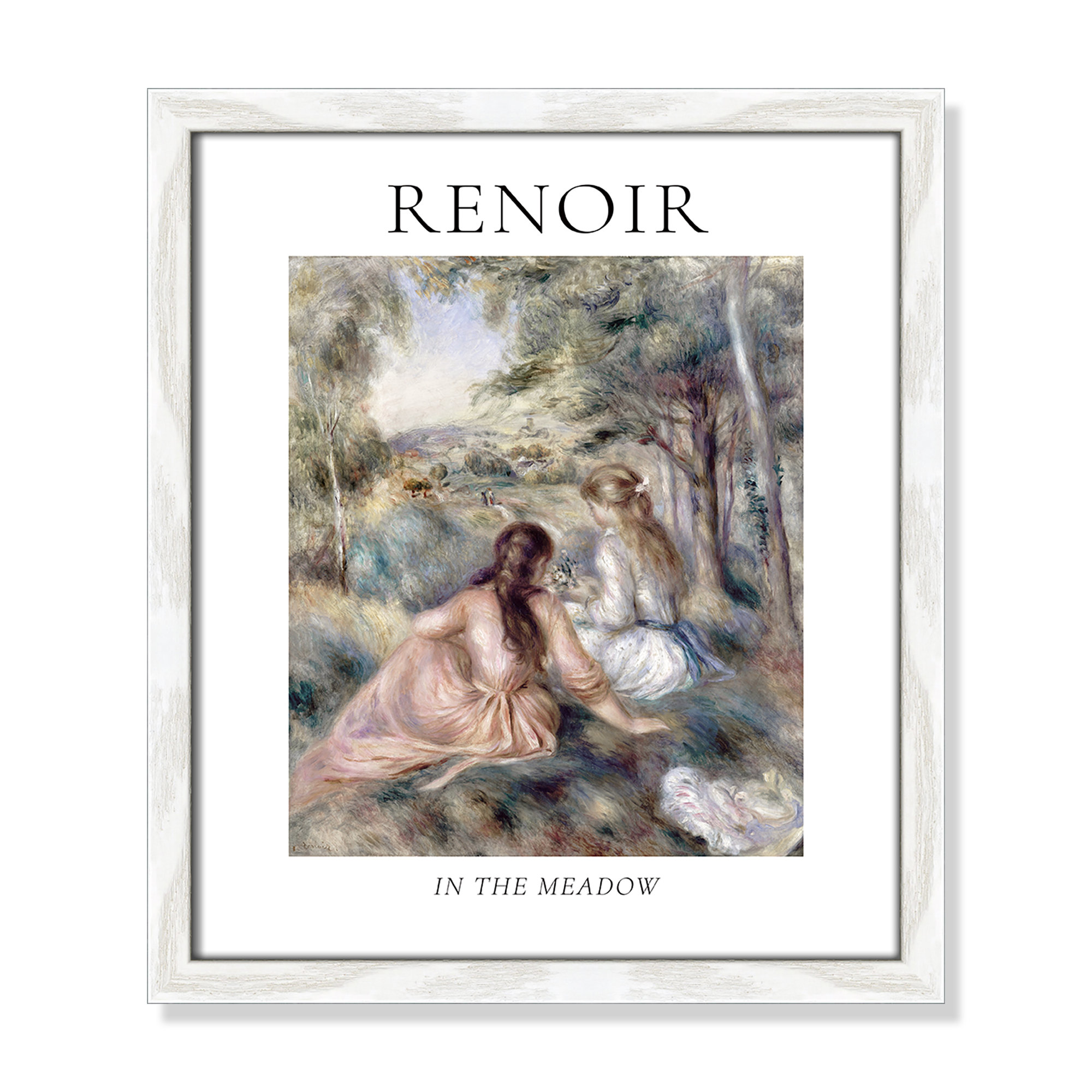 Old Masters Collection " In The Meadow " by Auguste Renoir, White Single Picture Frame, 15" H x 13" W x 0.75" D, No