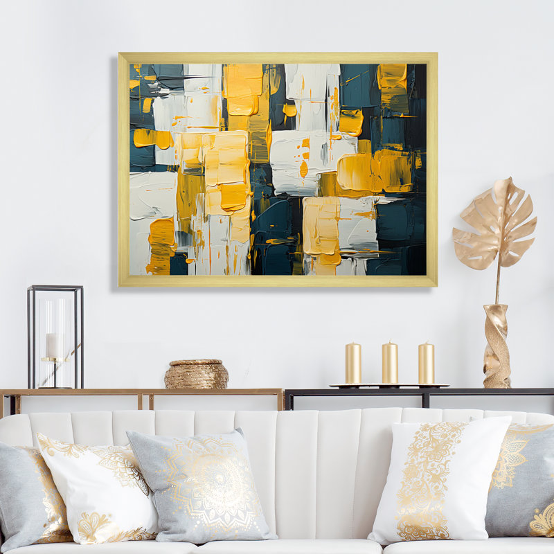 Reproduction d'art sur toile, expression carrée abstraite, Cadre simple argenté, H 34 po x l 44 po x P 1,5 po