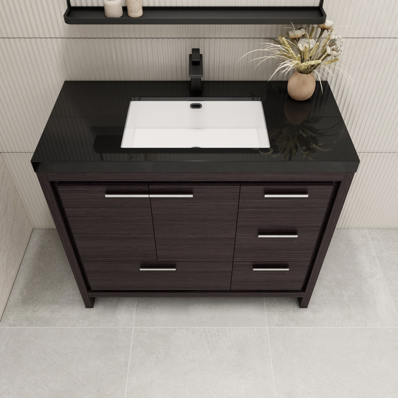 Ephesus 41.61'' Single Bathroom Vanity with Plastic Top, Black Gray Oak