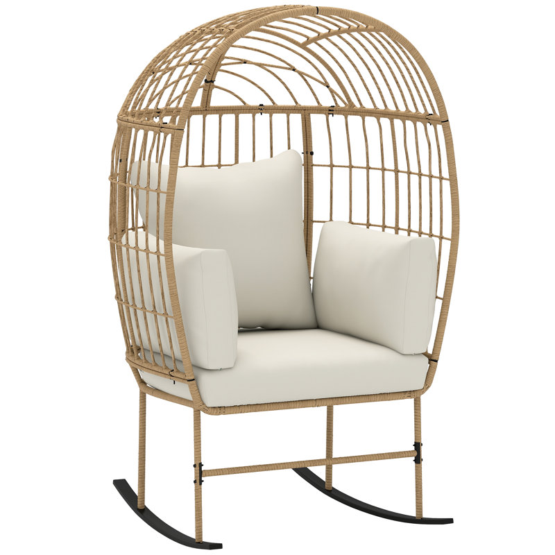 Fauteuil à bascule extérieur en osier avec coussin Wicker