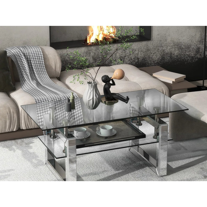 Table basse transparente en verre trempé