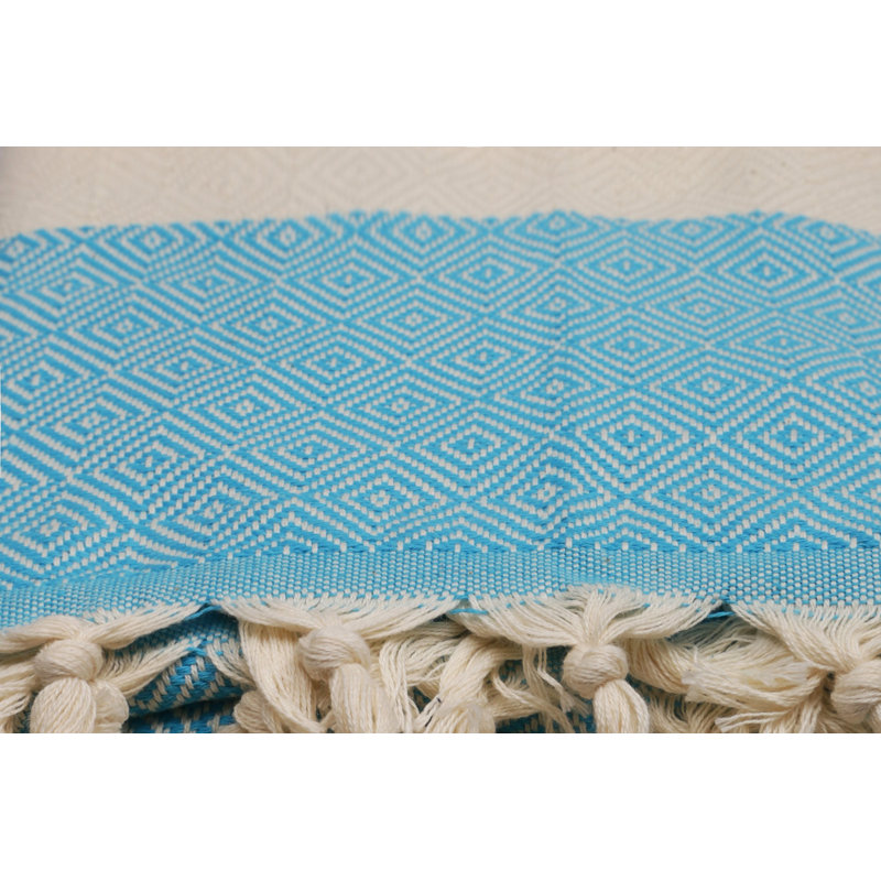 Serviette de plage 100% coton Halmstad, Turquoise / blanc