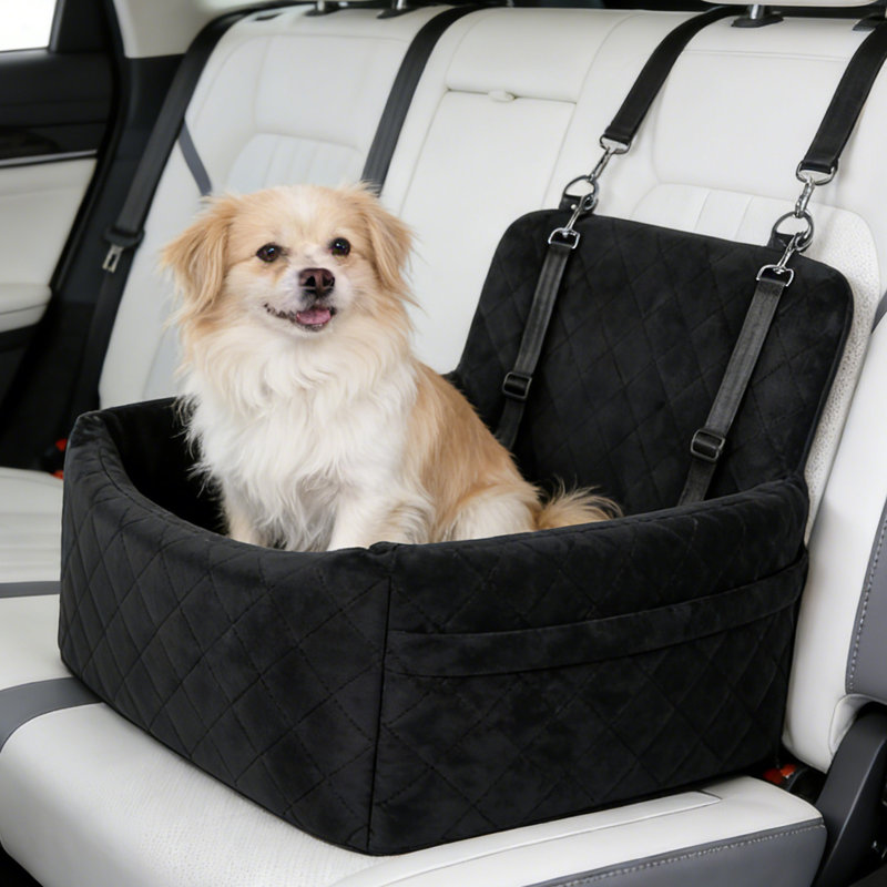 Lit d'appoint pour chien pour animaux de compagnie de taille moyenne de moins de 35 lb, lavable avec poches de rangement et ceinture de sécurité - noir