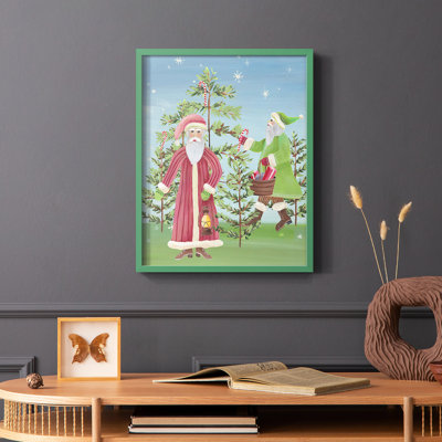 Folksy Father Christmas I, reproduction encadrée - bois massif