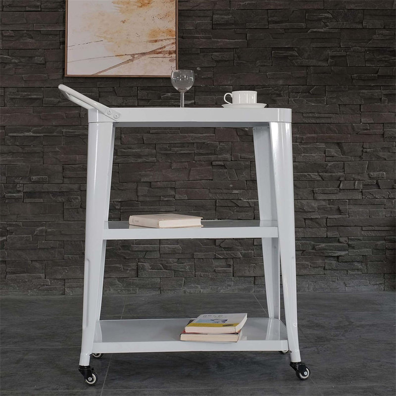 3-Tiered Metal Frame Industrial Dining Cart With Swivel Wheels, Durable And Space-Efficient For Kitchen And Party Use, White