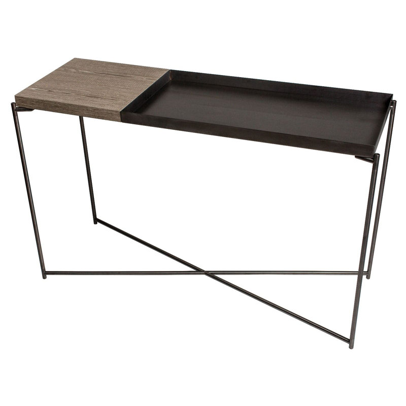 Bedell 123.3cm Console Table, Weathered Oak/Gun Metal, Gun Metal