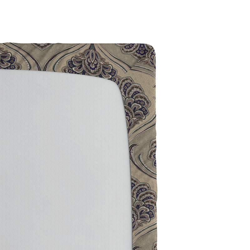 Drap-housse à motif floral Ambesonne, Taupe chaud, cacao, indigo / damas, Drap-housse de taille double