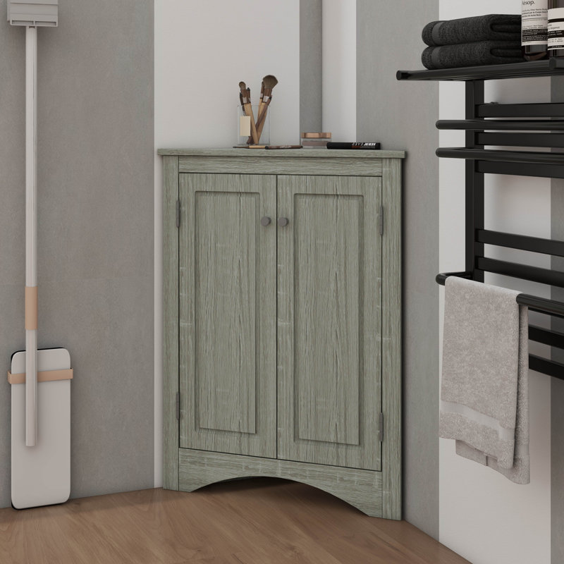 Armoire d'angle triangulaire avec tablettes réglables et portes chics, Chêne
