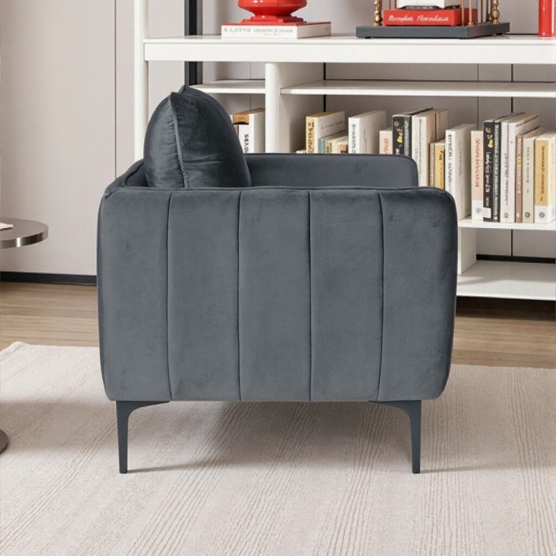 Chaise d'appoint en velours avec capitonnage à canaux - élégance contemporaine, Gris