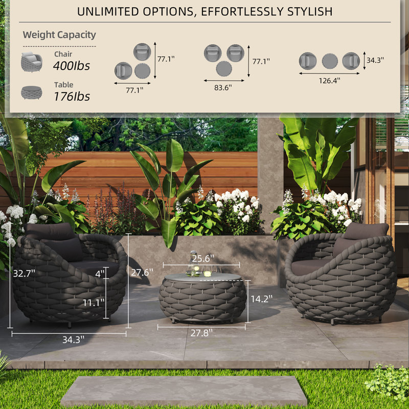Asaad 2 - Person Patio Conversation Set with Cushions, Dark Gray, Dark Gray