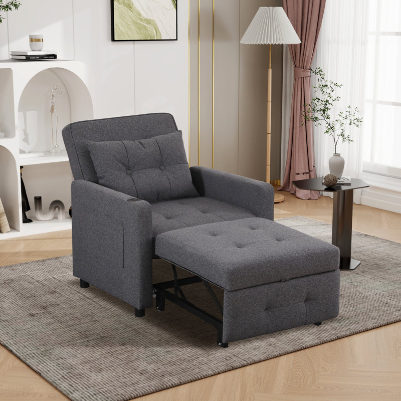Fauteuil convertible l 31,48 po capitonné, Polyester gris