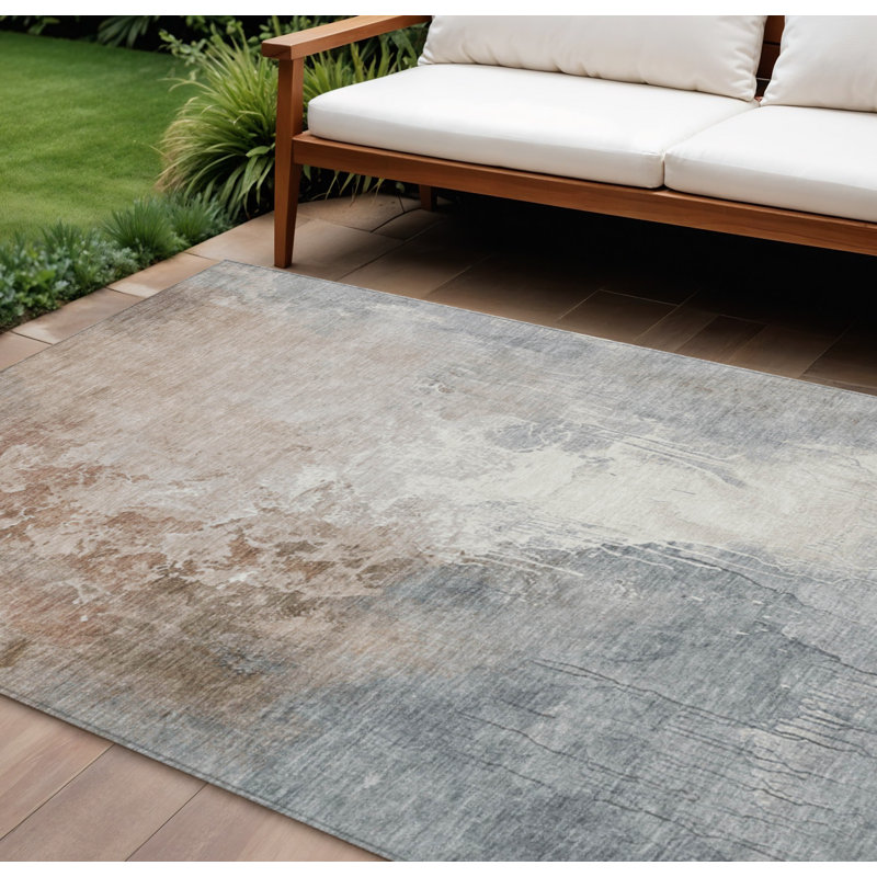 Tapis extérieur lavable abstrait rouille et gris 10 pi x 14 pi