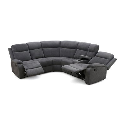 Manual Reclining Sectional Sofa Set, Living Room Furniture Sets, L-Shaped Sectional Sofa Couch, Comfy 5-Seat Corduroy Recliner Couch With Cup Holders/Storage Console For Home/Office, Grey
