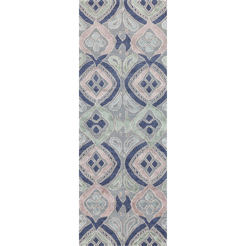 Contemporary Hand Knotted Wool Geometric Area Rug, Runner 3' x 6'