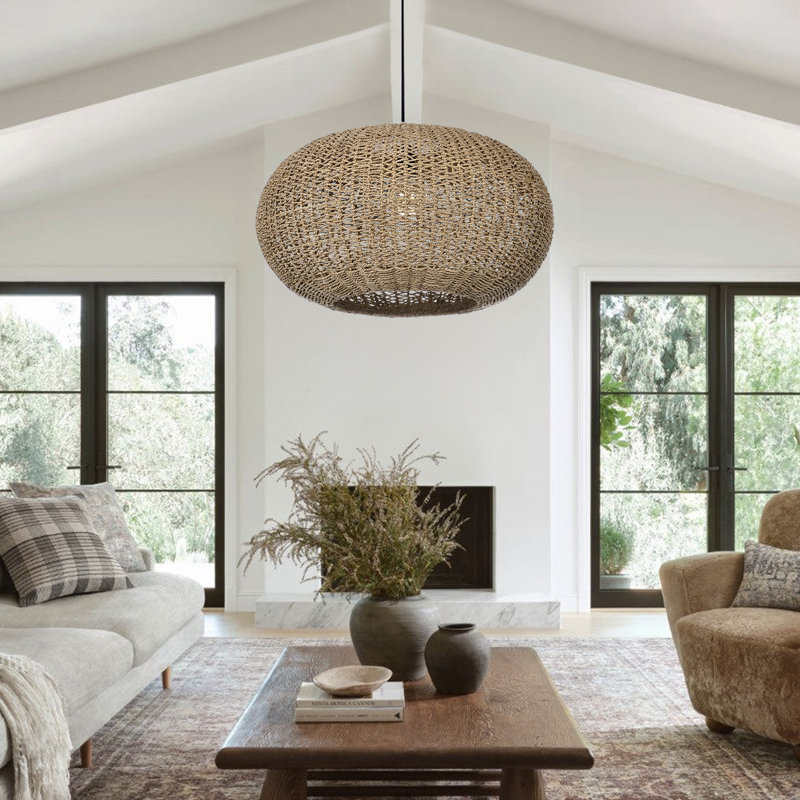 Globe Rattan Pendant Lighting for Dining Room Hallway Living Room, 14.57" H x 23.62" W x 23.62" D