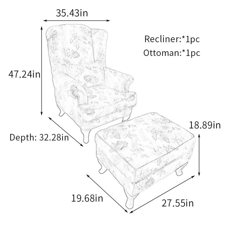 Alminas Upholstered Accent Chair with Ottoman