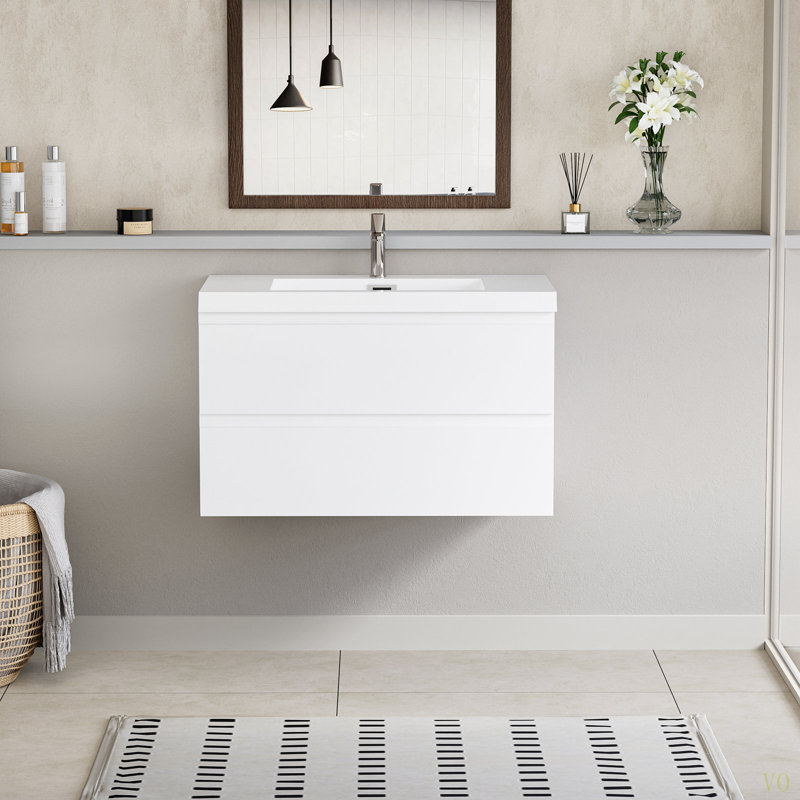 Meuble-lavabo flottant 36 po avec lavabo, meuble-lavabo mural moderne 36 po avec lavabo en résine et tiroirs à fermeture en douceur