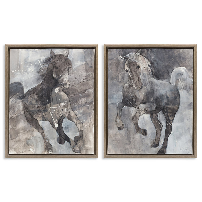 «Free Spirit Wind Dancer Horse», ensemble de 2 toiles flottantes encadrées par Albena Hristova, H 31 po x l 25 po