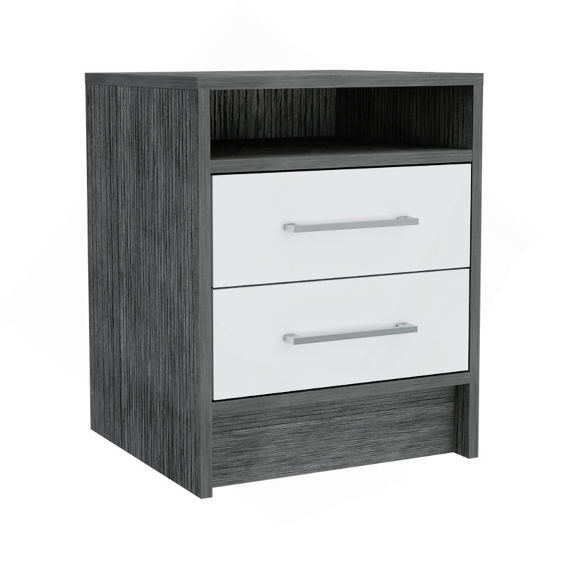 Smokey Oak And White 2-Drawer 1-Shelf Rectangle Nightstand, Gray