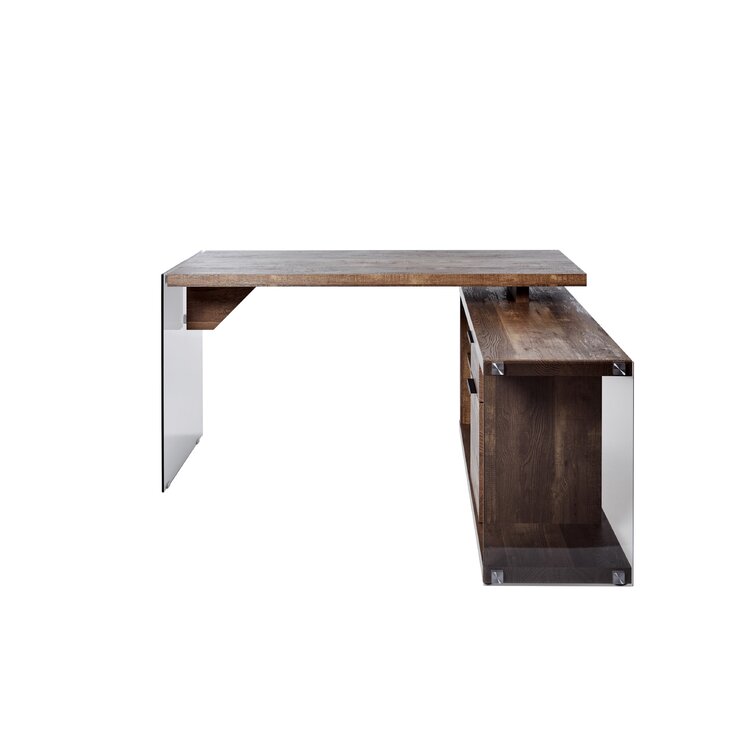 Bless international High Gloss Rotating L Shaped Desk with Storage
