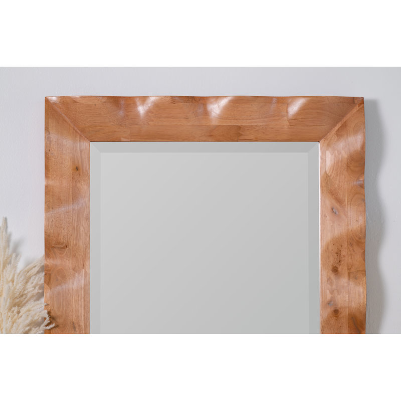 Shaya Rectangle Solid Wood Beveled Mirror, Brown