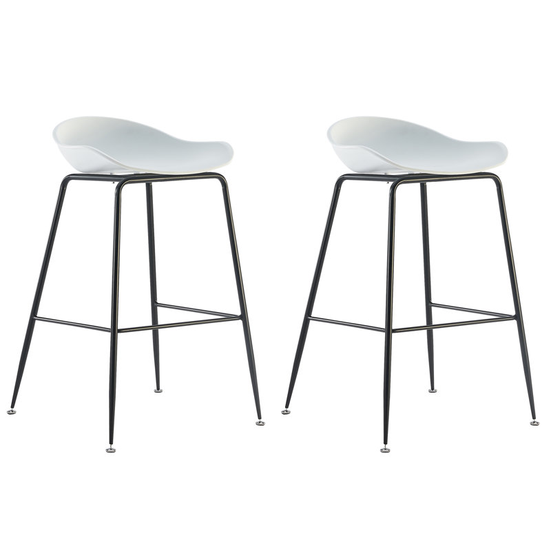 Graeme Set of 2 Bar Stools - 28" Seat Height Molded Plastic Stools with Metal Legs - Counter Height Indoor/Outdoor Stools