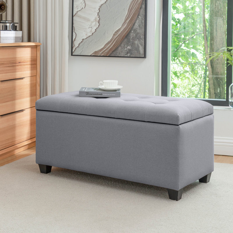 Teodula Fabric Upholstered Storage Bench, Gray