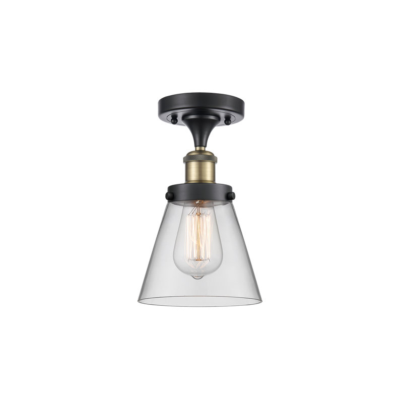 Plafonnier semi-encastré 1 lumière Ballston Urban Cone, Noir / laiton antique, H 11 po x l 6 po x P 6 po, Clair