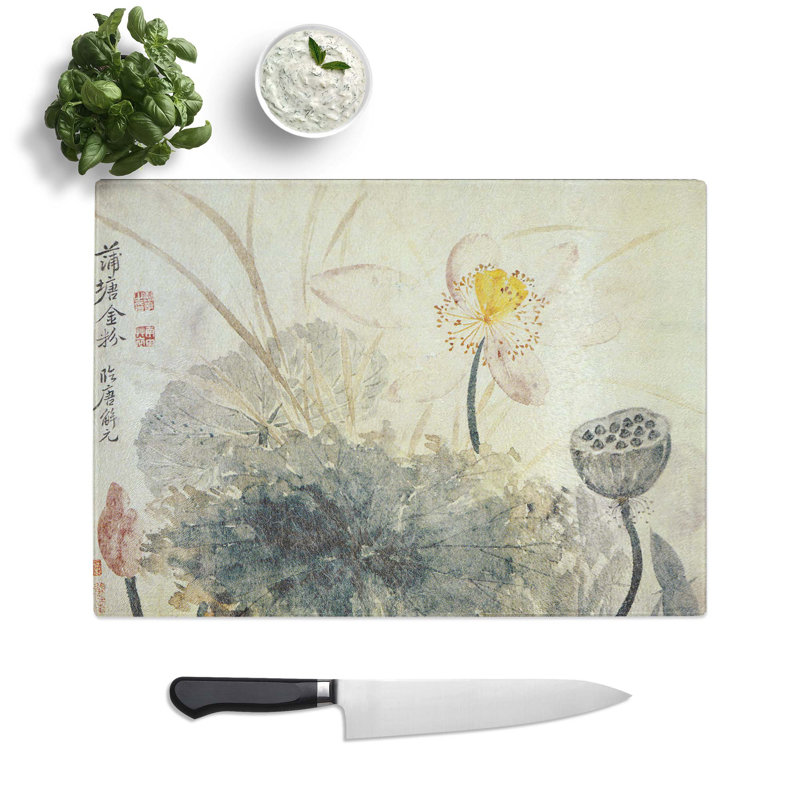 Glass Lotus Flower by Yun Shouping Chopping Board, 39 cm W x 28.5 cm L