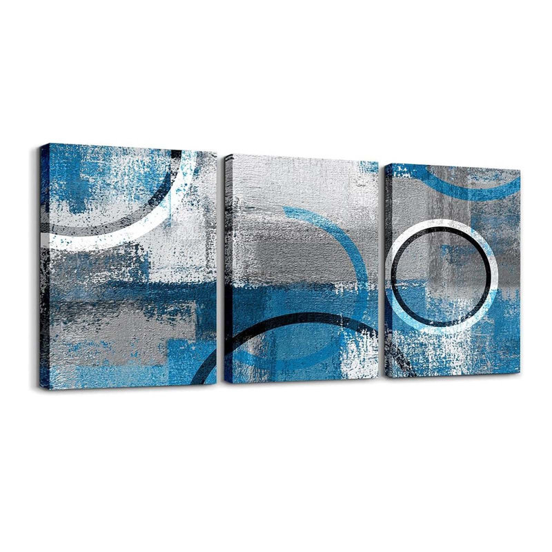 3 Piece Wrapped Canvas Print, Blue